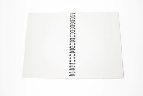 Sticker Hoard reusable sticker book open flat showing blank glossy pages and spiral binding