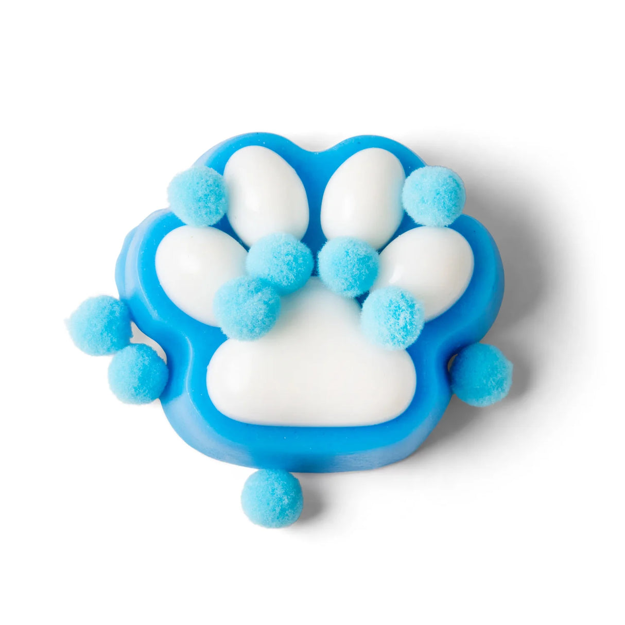 Blue and white squishy paw print covered in light blue pom poms