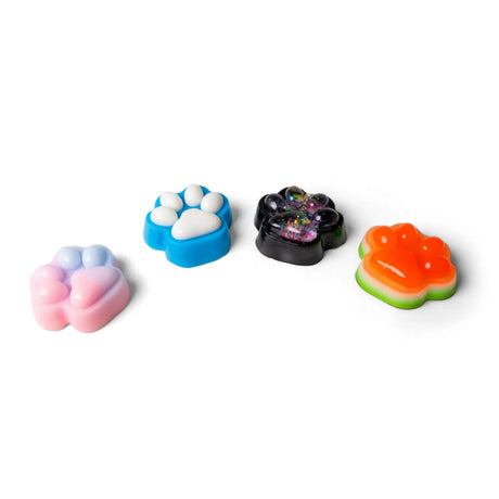 All four Scrunchems Sticky Squishy Paw Print designs displayed in a row without pom poms