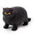 Black stretch fat cat stress toy with yellow eyes and pink ears on a white background