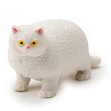 White stretch fat cat stress toy with soft textured finish and yellow eyes
