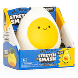 Kawaii egg Stretch N Smash fidget toy shown in its retail box packaging by Keycraft