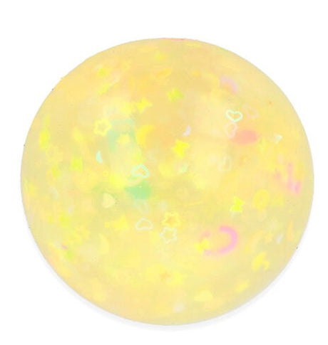 Stretch N Squeeze Confetti Ball yellow iridescent sequin stress fidget ball