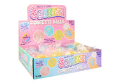 Stretch N Squeeze Confetti Balls display box — pink, blue, yellow assorted stress fidget toys