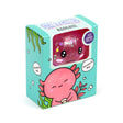 Stretchies Axolotl glitter squishy toy box packaging with sparkly pink axolotl visible in window