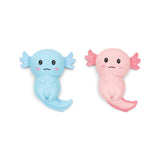 Blue and pink Stretchies Axolotl squeeze toys shown side by side on a white background