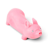 Close-up angled view of a pink Stretchies Pig squishy toy's face and ears