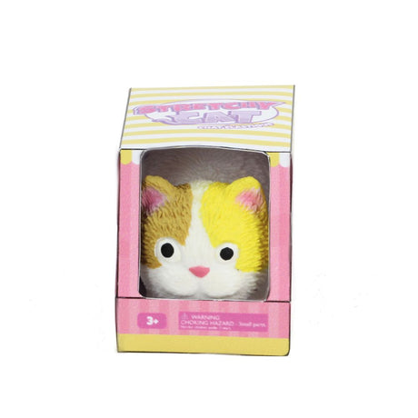 Stretchy Cat calico squishy sensory toy in pink packaging