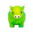 Front view of green and yellow tie-dye stretchy sand highland cow stress toy showing face and horn detail