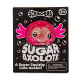 Front of Scrunchems Sugar Axolotl retail box showing pink glitter axolotl through window