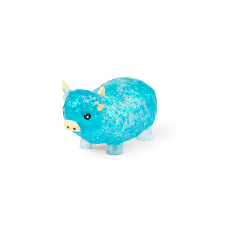 Blue glitter Sugar Highland Cow squishy stress toy on white background