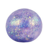 Super Squidge Galaxy Glitter Ball purple holographic glitter squishy sensory stress fidget toy on white background