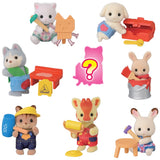 Eight Sylvanian Families Baby Builders Series figures with toolbox, paint and hammer accessories