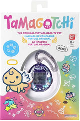 Tamagotchi Gen 3 angel edition in purple shell displayed in its branded retail packaging