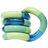 Green and teal Tangle Classic fidget toy coiled into its resting spiral shape with glitter segment detail