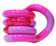 Pink and lilac Tangle Classic fidget toy coiled into its resting spiral shape with glitter segment detail