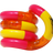 Hot pink, orange, and yellow Tangle Classic fidget toy coiled into its resting spiral shape