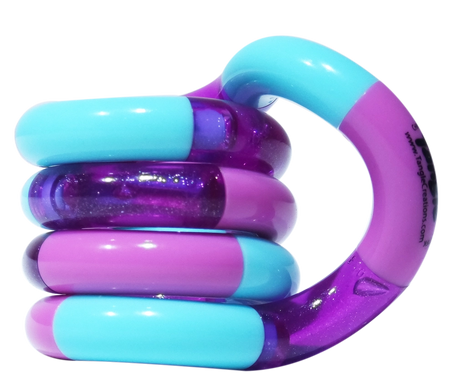 Purple and teal Tangle Classic fidget toy coiled into its resting spiral shape