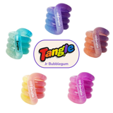 Five Tangle Jr. Bubblegum colour-changing twisty fidget toys in aqua, purple, orange, pink and yellow
