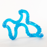 Blue glow-in-the-dark Tangle Jr. textured twisty fidget toy twisted into loops and curves