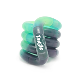 Mint green and charcoal marbled Tangle Jr. Pebbles colour-changing fidget toy coiled into a stack