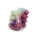 Sage, purple and plum marbled Tangle Jr. Pebbles colour-changing fidget toy coiled into a stack