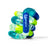 Blue, teal and lime green Tangle Jr Textured fidget toy coiled on white background