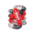 Red and grey Tangle Jr Textured fidget toy coiled on white background