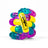 Teal, yellow and purple glitter Tangle Jr Textured fidget toy coiled on white background