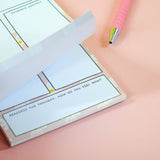 Thoughts vs Facts notepad pages fanned showing multiple sheets, anxiety tool stationery