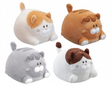 Four ultra soft fat cat plush toys in cream, ginger, grey and calico colourways