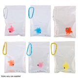Six Water Petz Taba Squishy water-filled pouches with pink, blue, orange and yellow fish