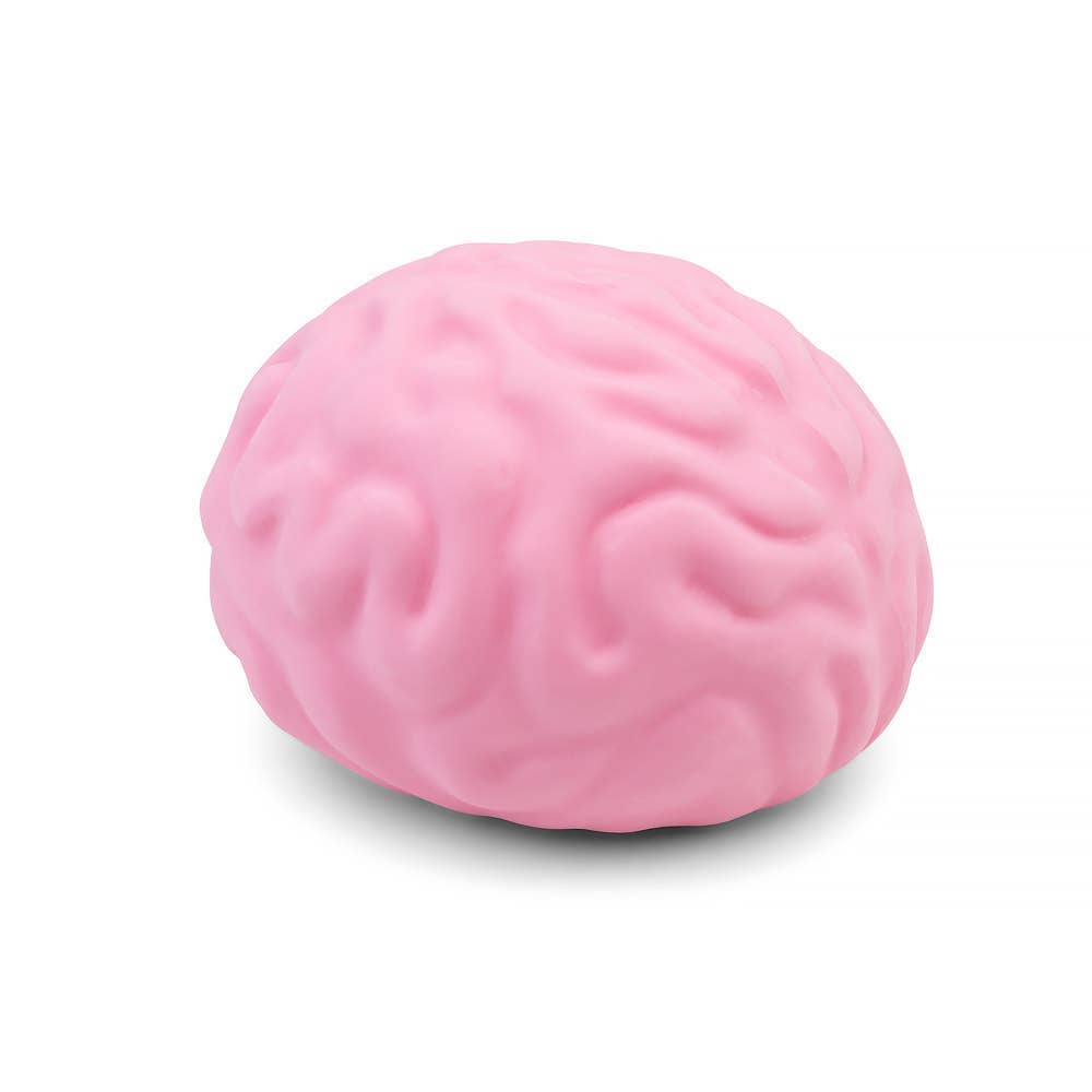 Pink brain-shaped squishy on a white background