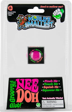World's Smallest Nee Doh Groovy Glob pink mini squish ball shown in its blister packaging