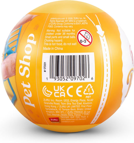 Back of Zuru My Mini Pets mystery capsule showing Pet Shop label and barcode