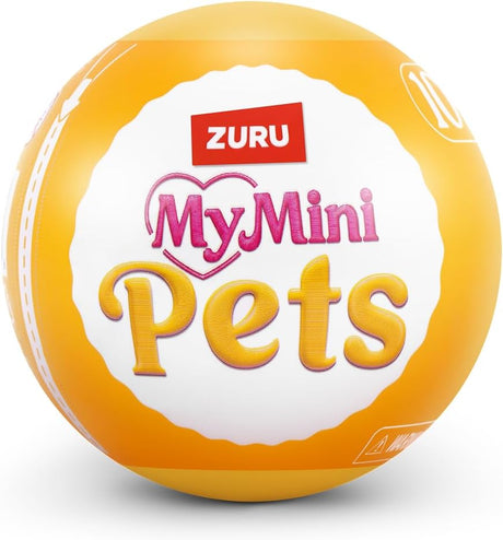 Front of Zuru My Mini Pets orange mystery capsule with pink and gold logo